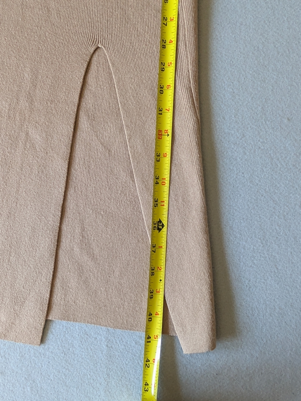 Tan Beige Midi Dress Sweater Bodycon Slit Sz M Minimal Glam Neutral Quiet Luxury image 4